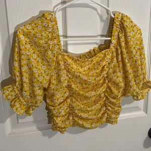 Yellow Floral Cropped Blouse, S